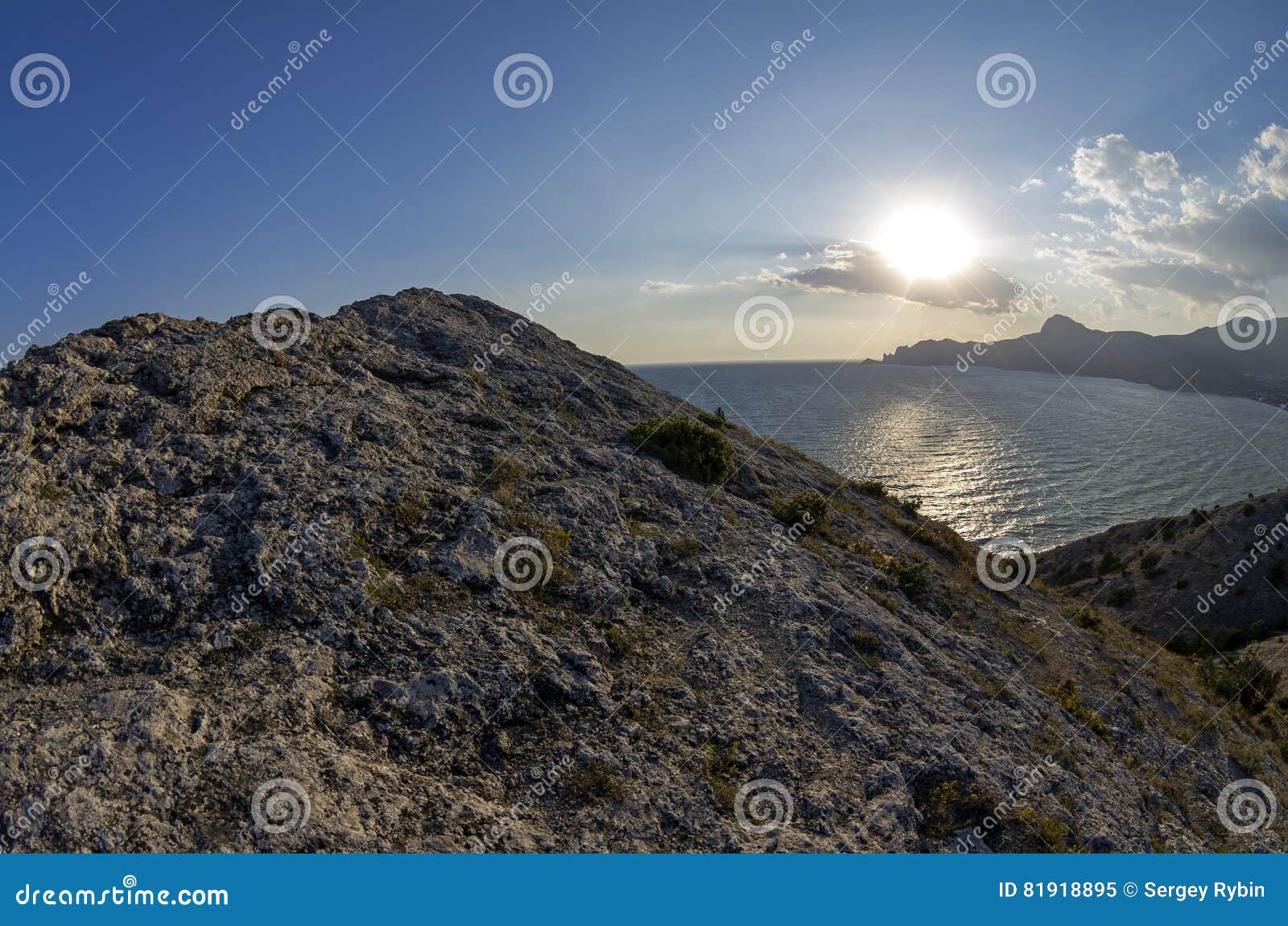 Late Afternoon Sun Over the Horizon. Crimea, September. Stock Image