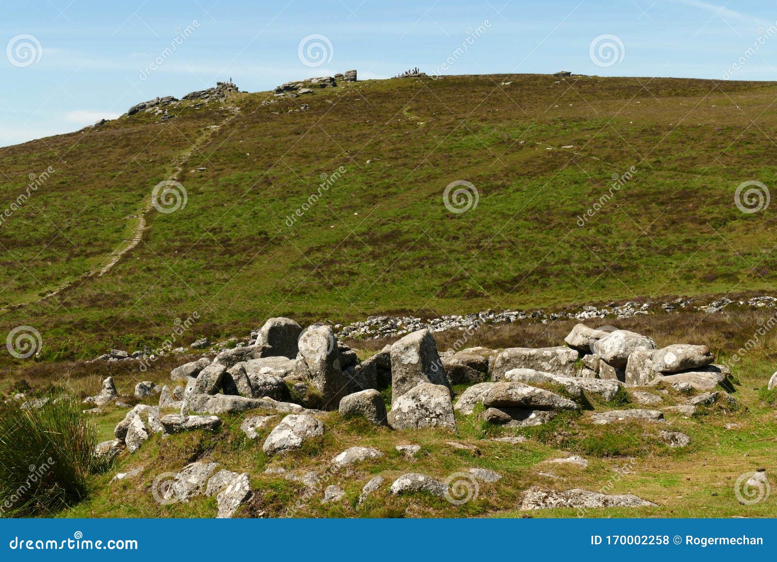 grimspound bronze age stone enclosure, dartmoor england.