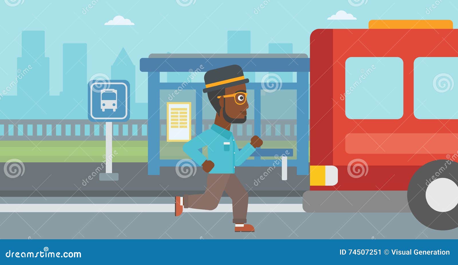 latecomer man running for the bus.