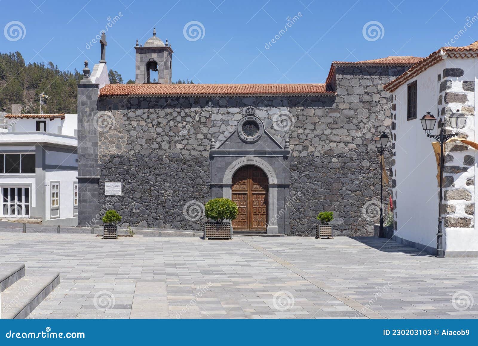 lateral views of the church known as sanctuary of the santo hermano pedro situated in vilaflor, tenerife, spain