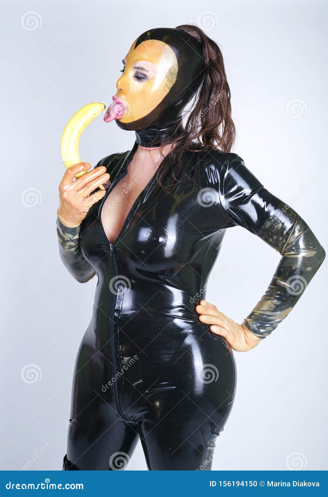 Latex Fetish Plus Size Person with Banana on Isolated Studio Background Stock Photo - Image of attractive, 156194150