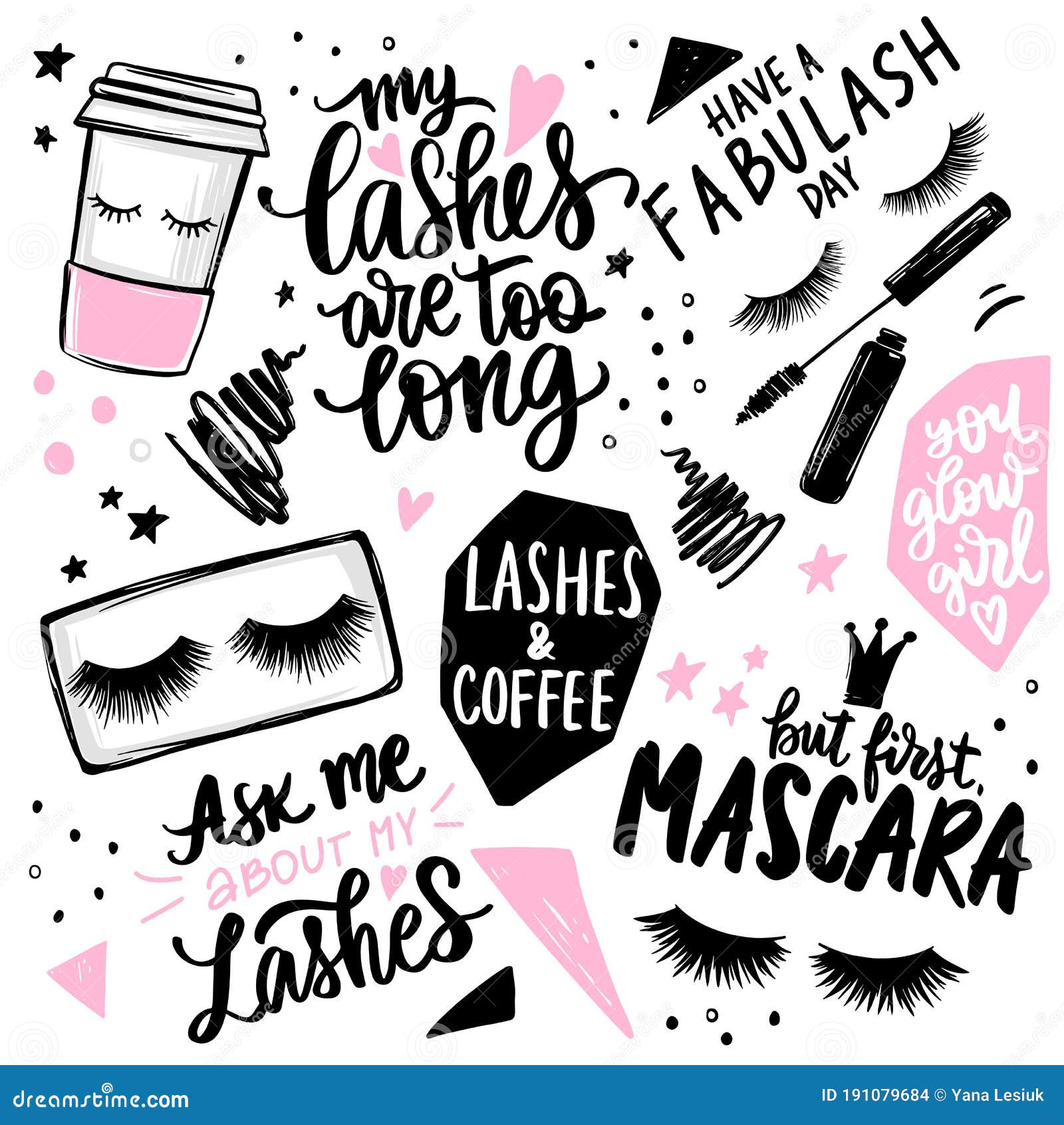 Latigazos Maquillaje Maquillaje Café Cosmético Set Con Ojos Cerrados Con  Letras Caligráficas Citas O Frases. Ilustración del Vector - Ilustración de  arte, rimel: 191079684