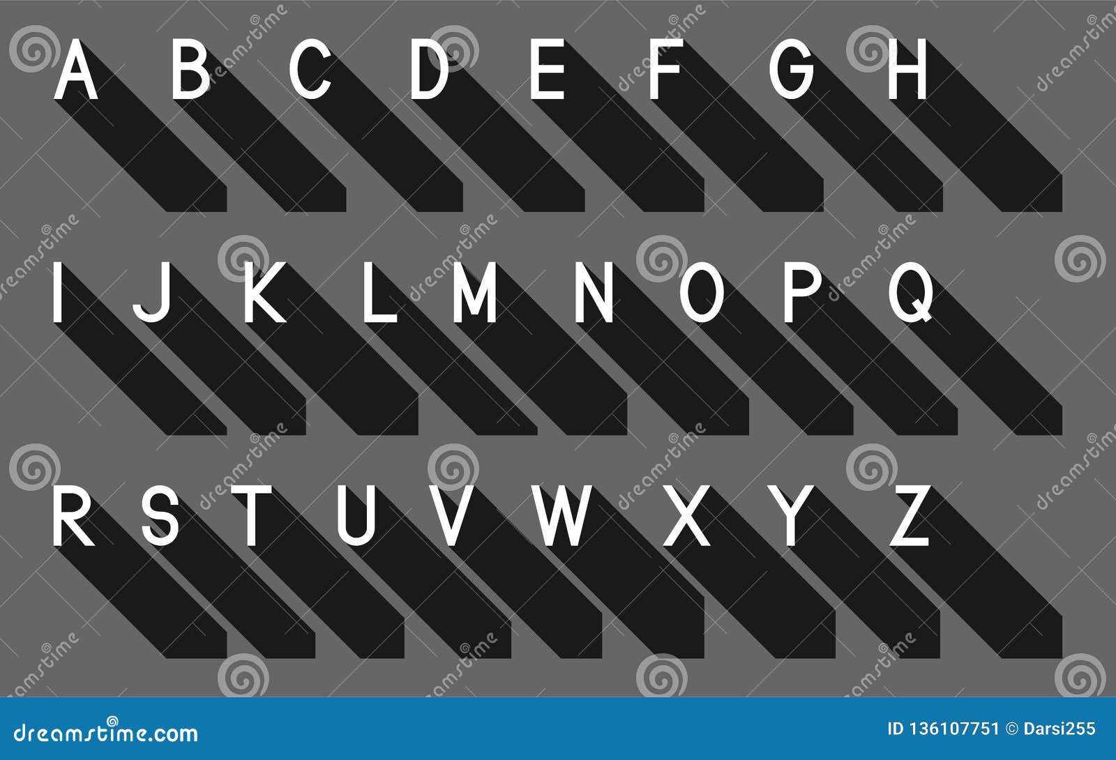 Latin Alphabet Letters with Long Shadow, Vector Illustration. Stock