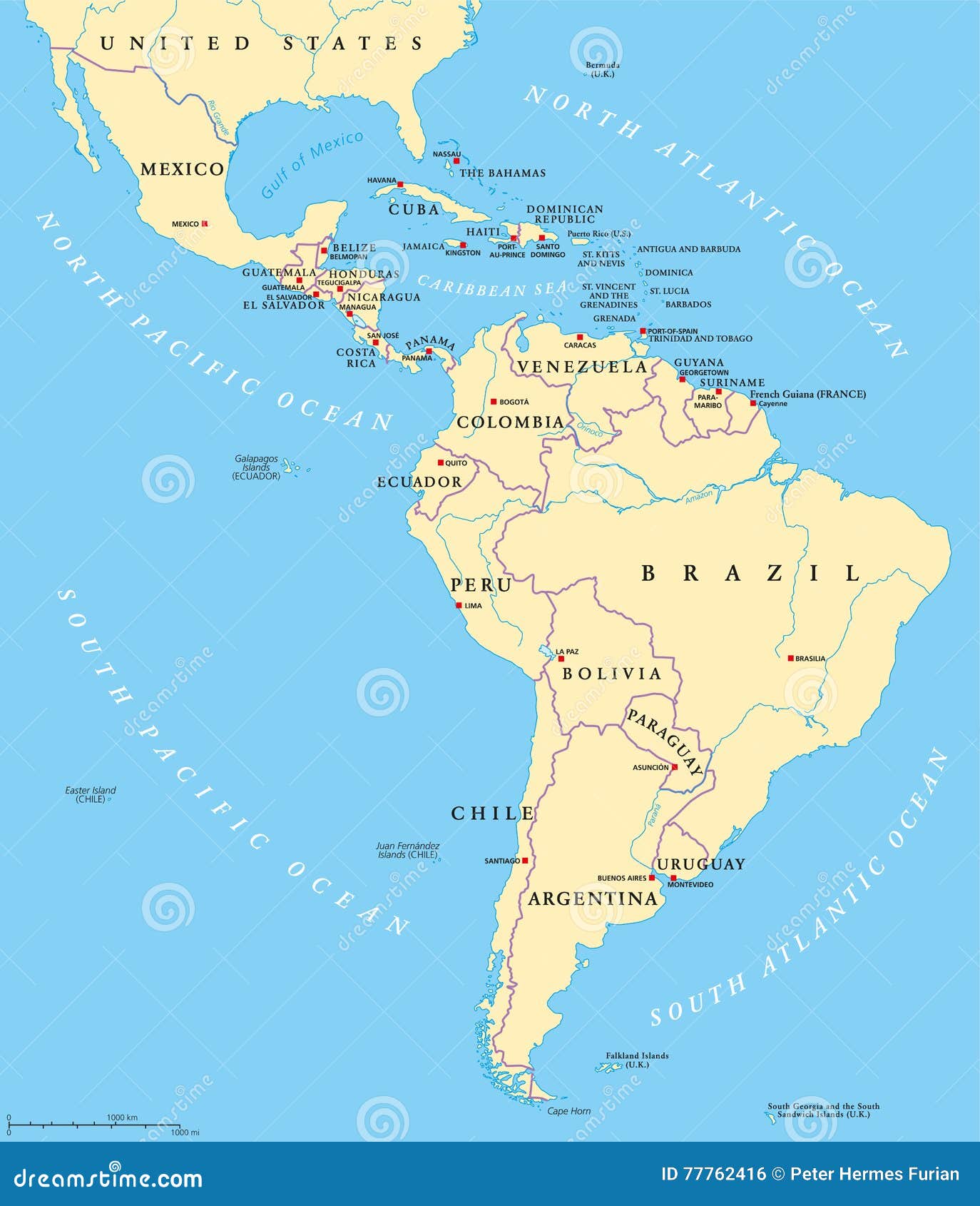 Latin America Political Map Vector Illustration