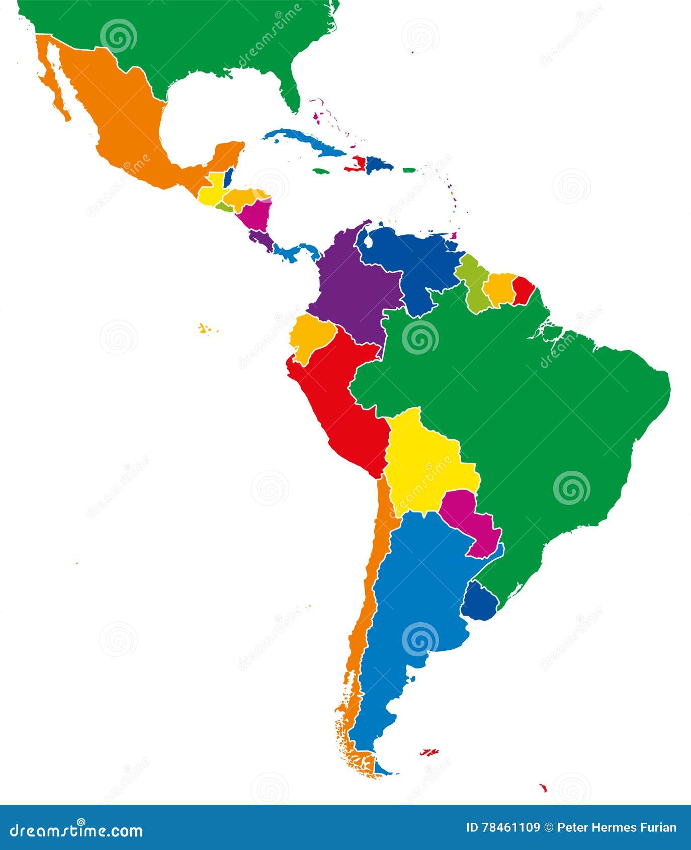 latin america single states map full color