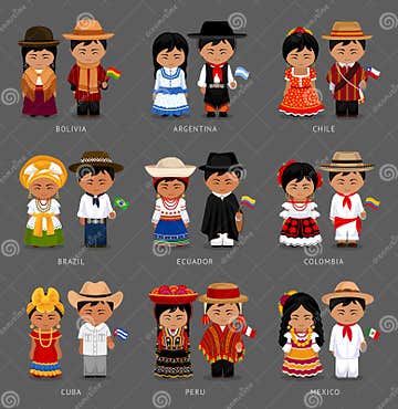 Latin American People in National Dress. Stock Vector - Illustration of ...