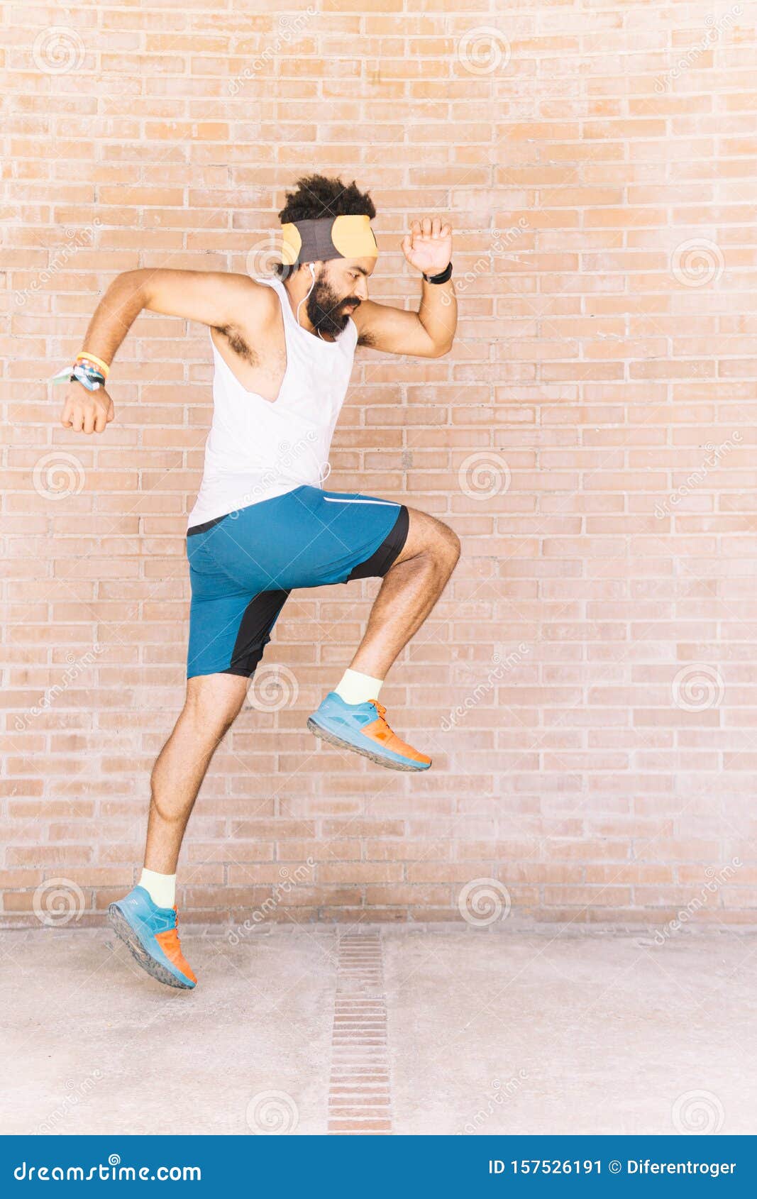 Latin Athlete Sprinting and Jumping on the Street Stock Image Image