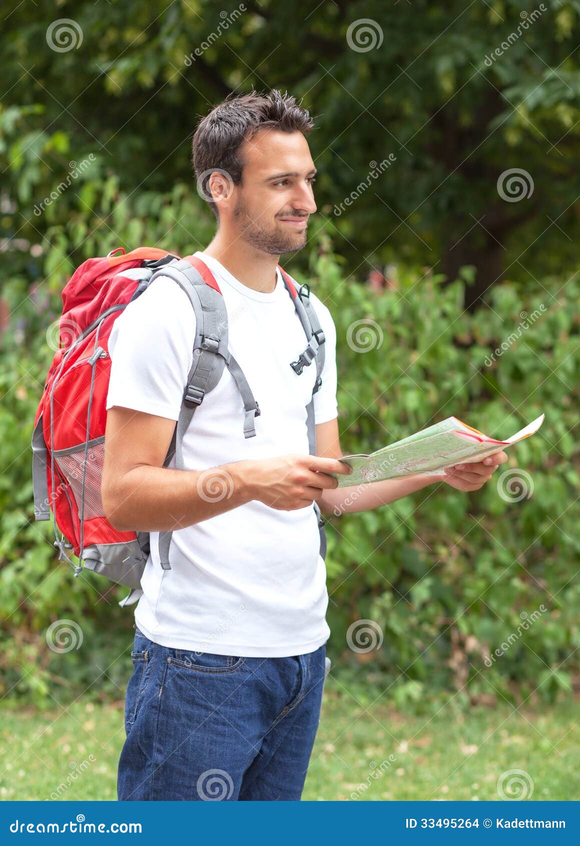 Latin backpacker with map stock photo. Image of looking - 33495264