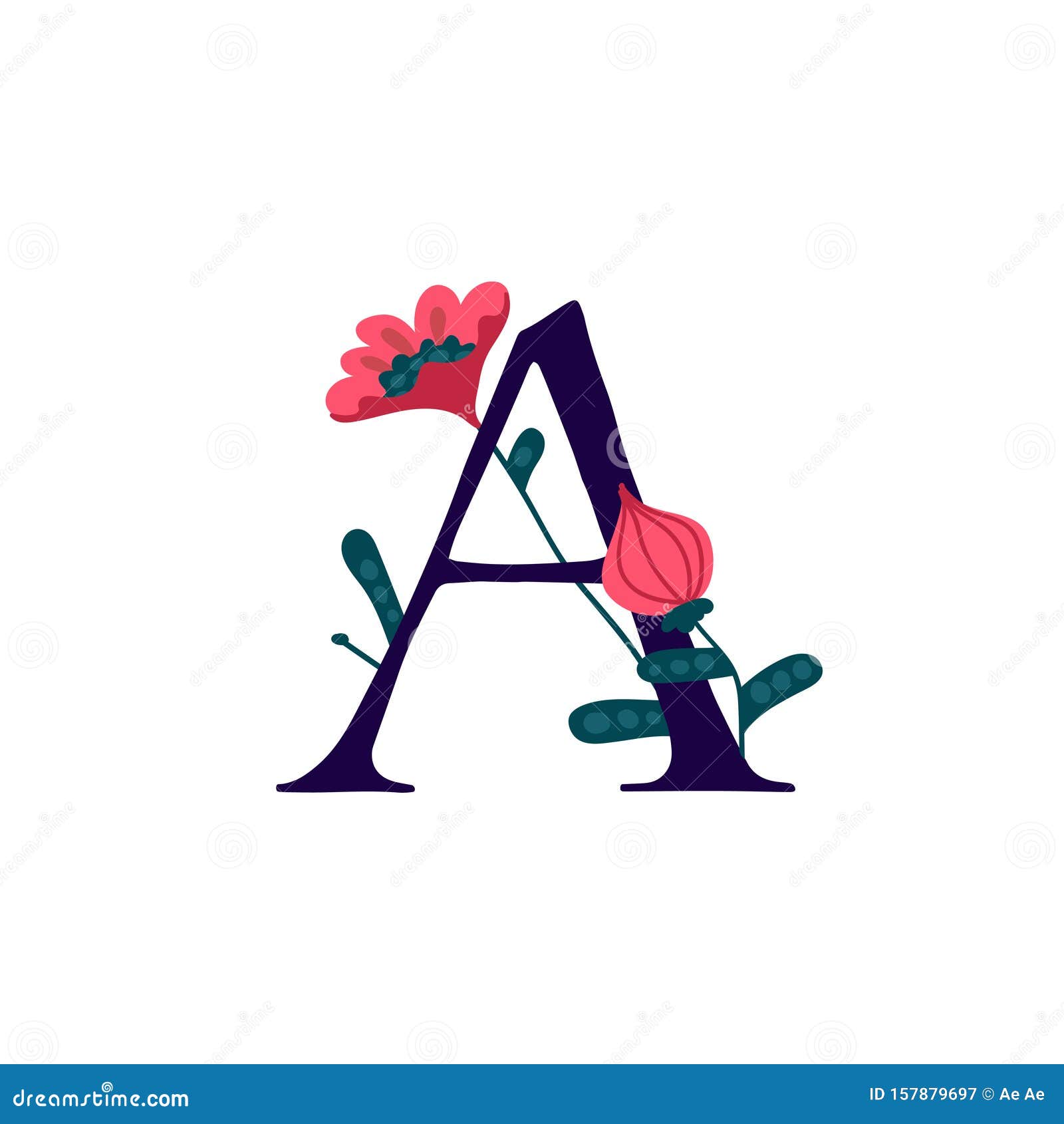 Latin Letter a in Flowers and Plants. Vector. Letter in Decorative ...