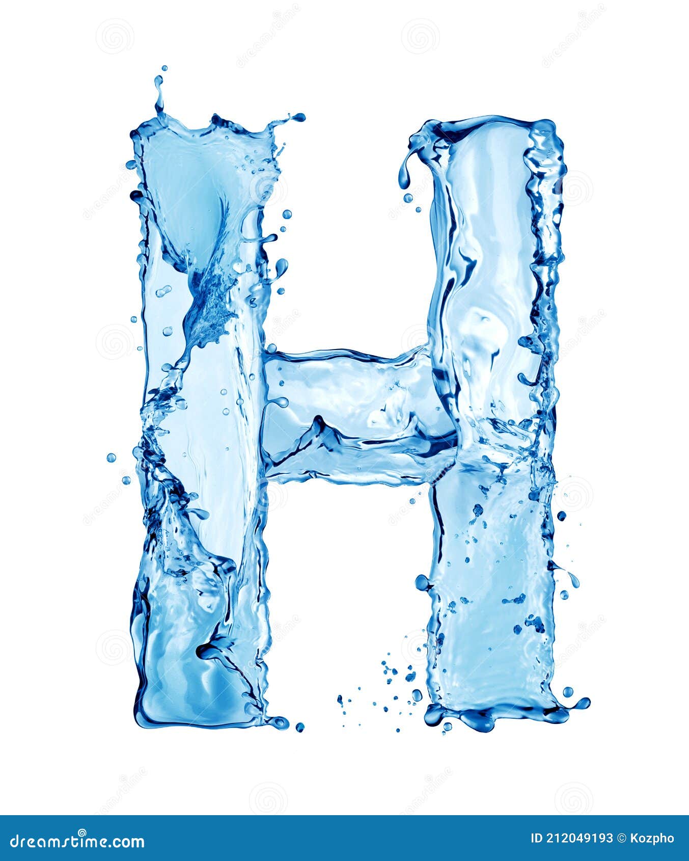 Latin Letter H Made of Water Splashes, Isolated on a White Background ...