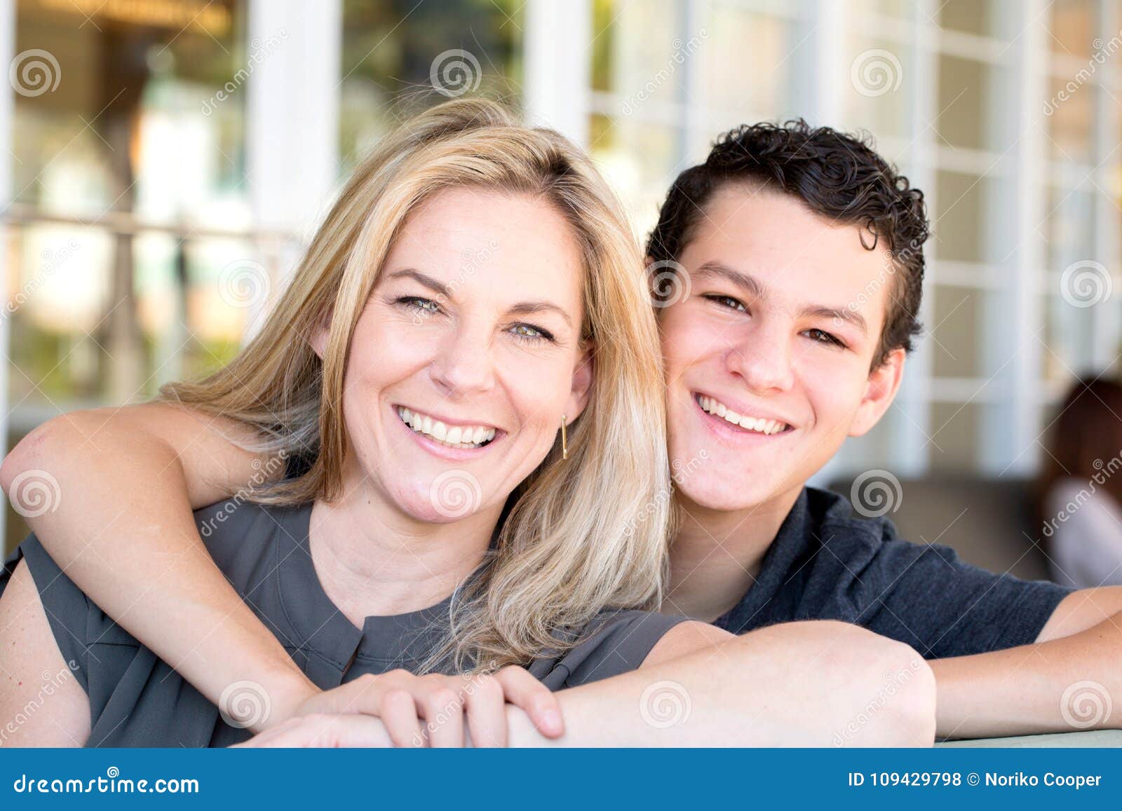 latin mother and teenage son.