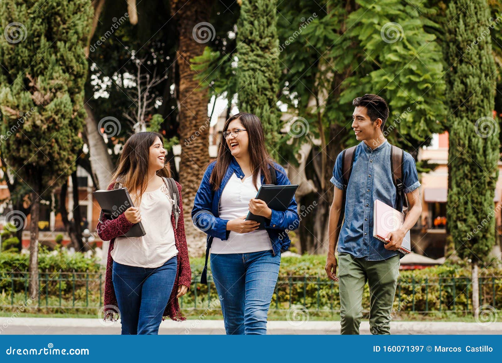 latin students or hispanic group of friends in mexico, mexican young people