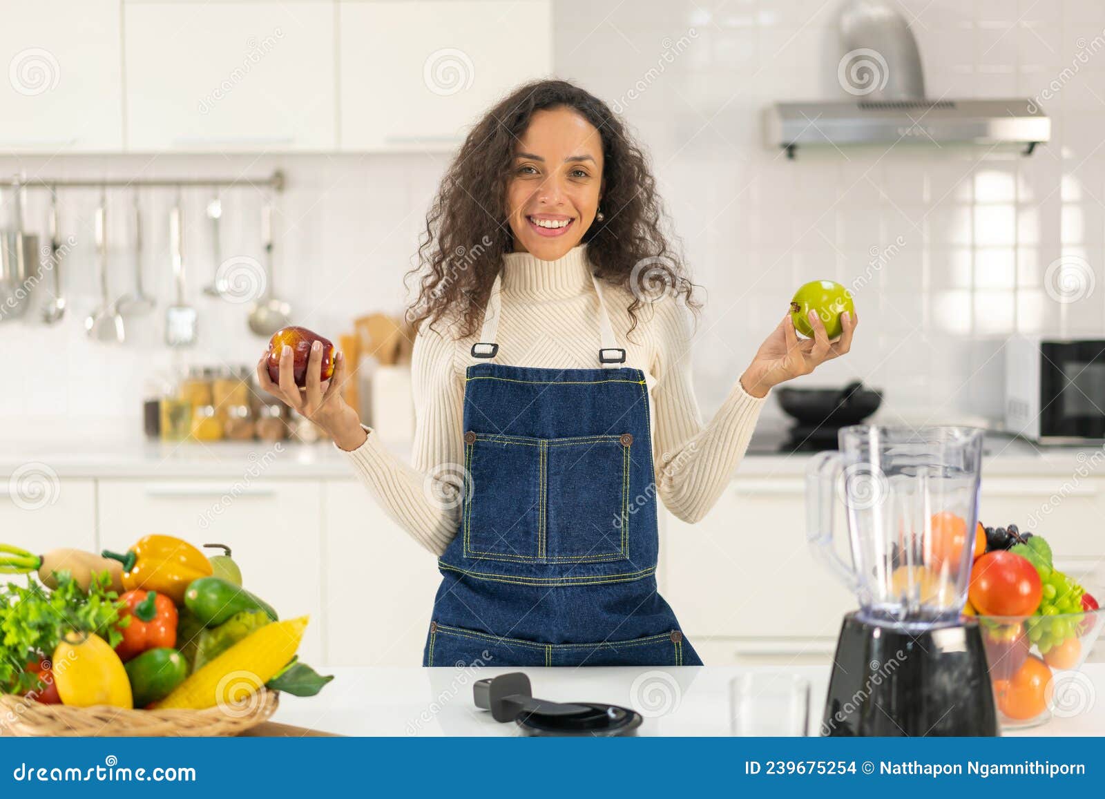 Latin Woman Making Juice in Kitchen Stock Photo Image of fresh