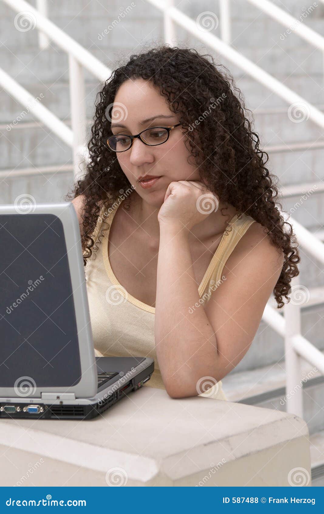 Latina Student At Computer Wearin