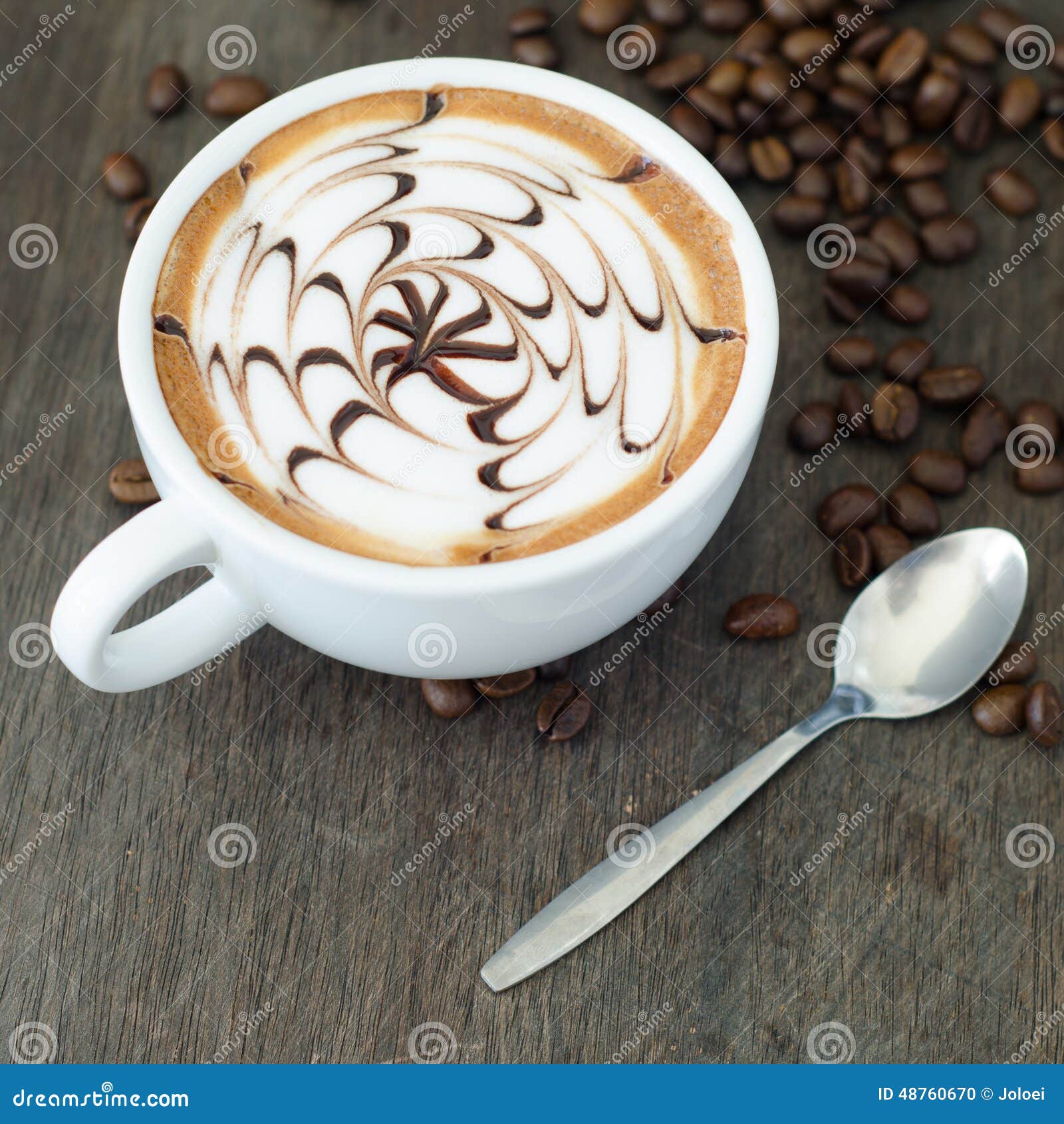 Latte Art and Coffee Bean on Wooden Background Stock Photo Image of