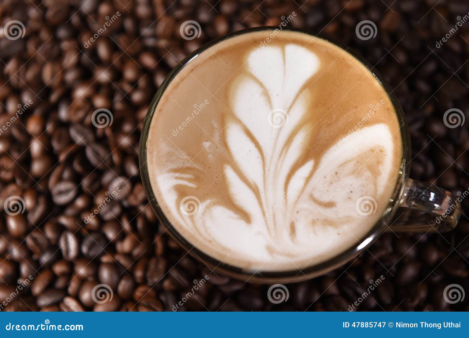 Latte Art, Coffee in Coffee Beans Background Stock Image Image of