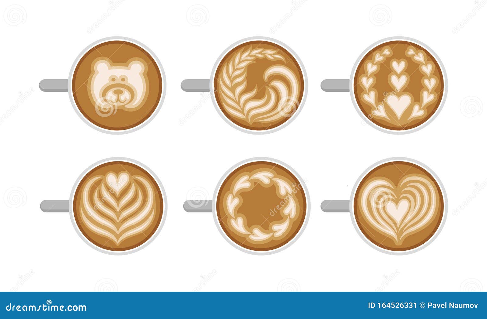 Latte Art Top Viewed Vector Set. Coffee Design Concept Stock Vector