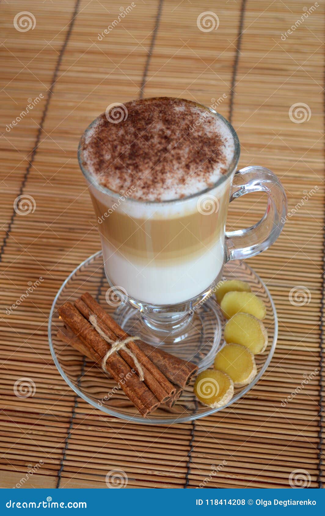 Latte with Cinnamon and Ginger, Coffee Stock Photo Image of cheerfulness, breakfast 118414208