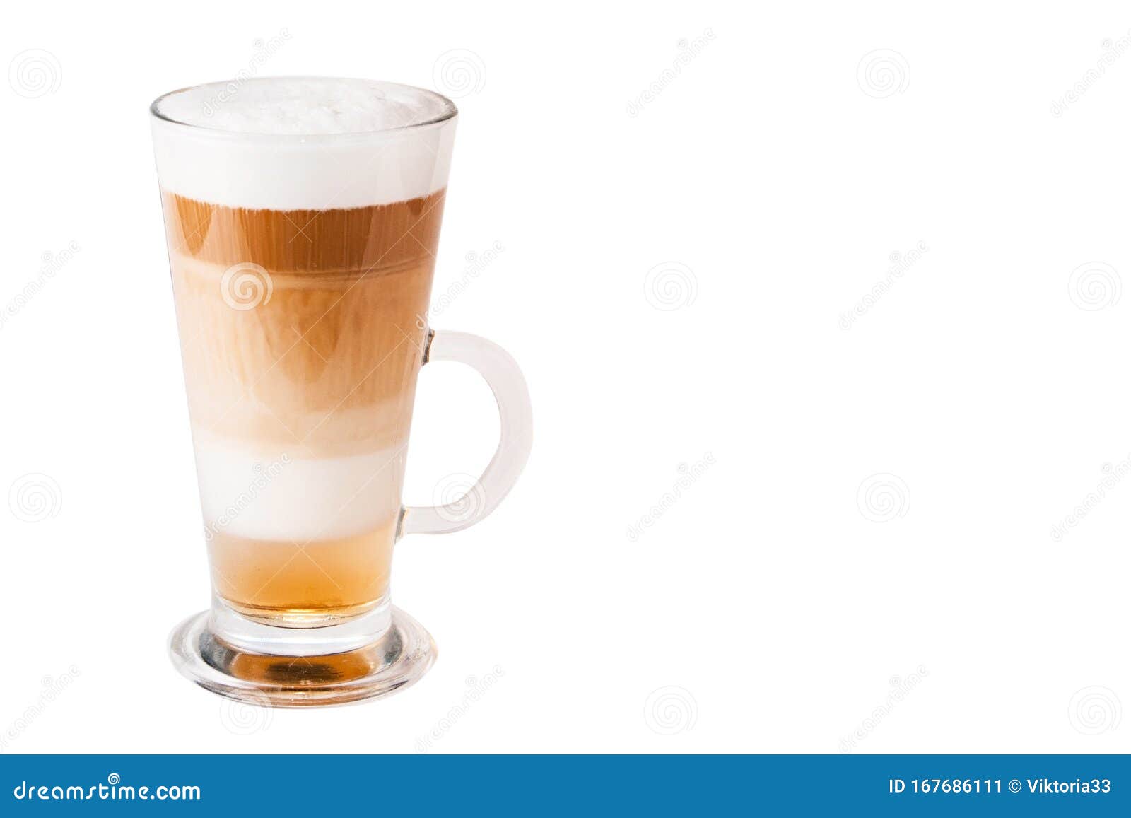latte coffee  on white in a glass in layers