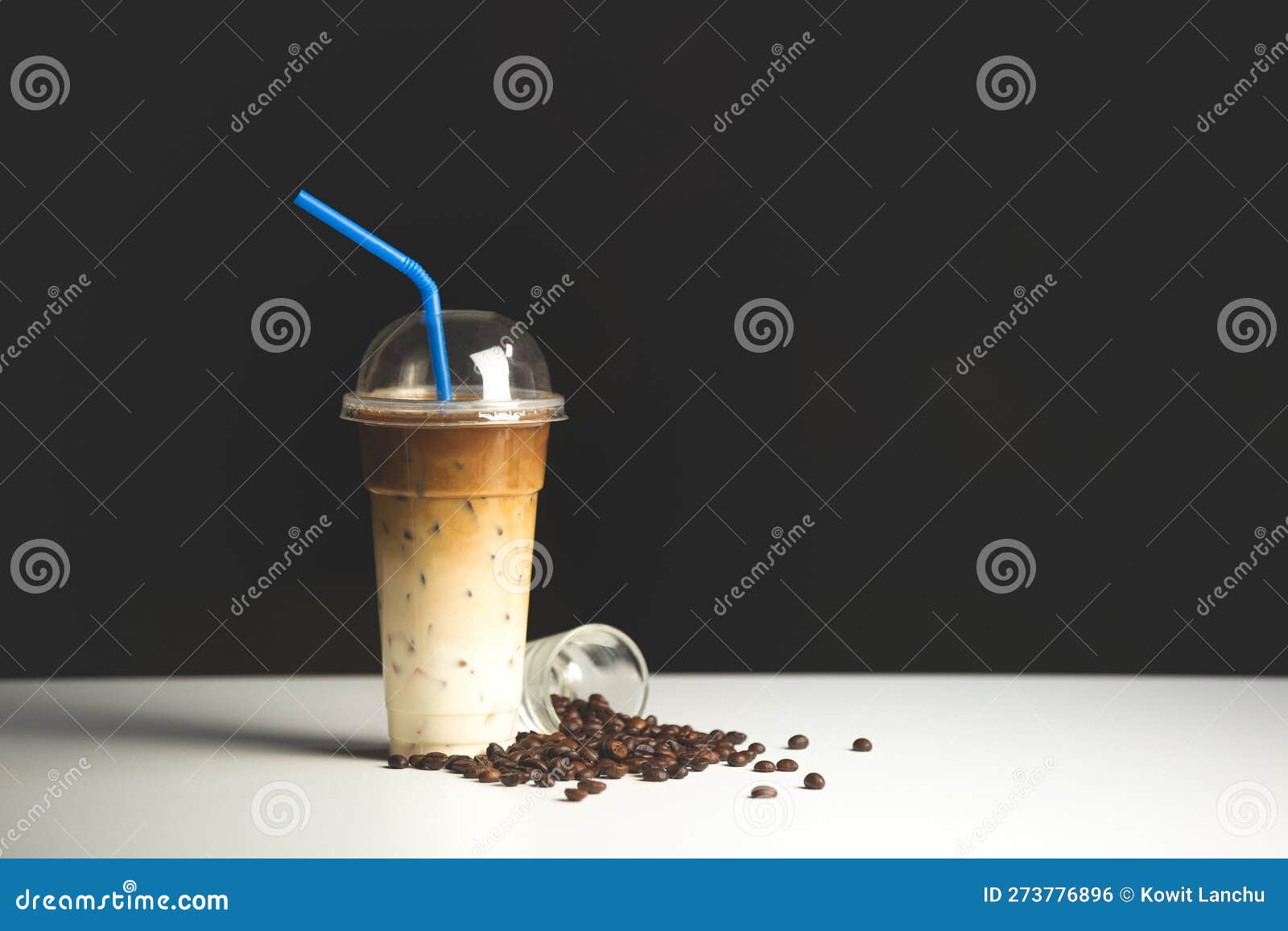 Latte and Drip Coffee. Iced Coffee Package for Takeaway. Stock Photo