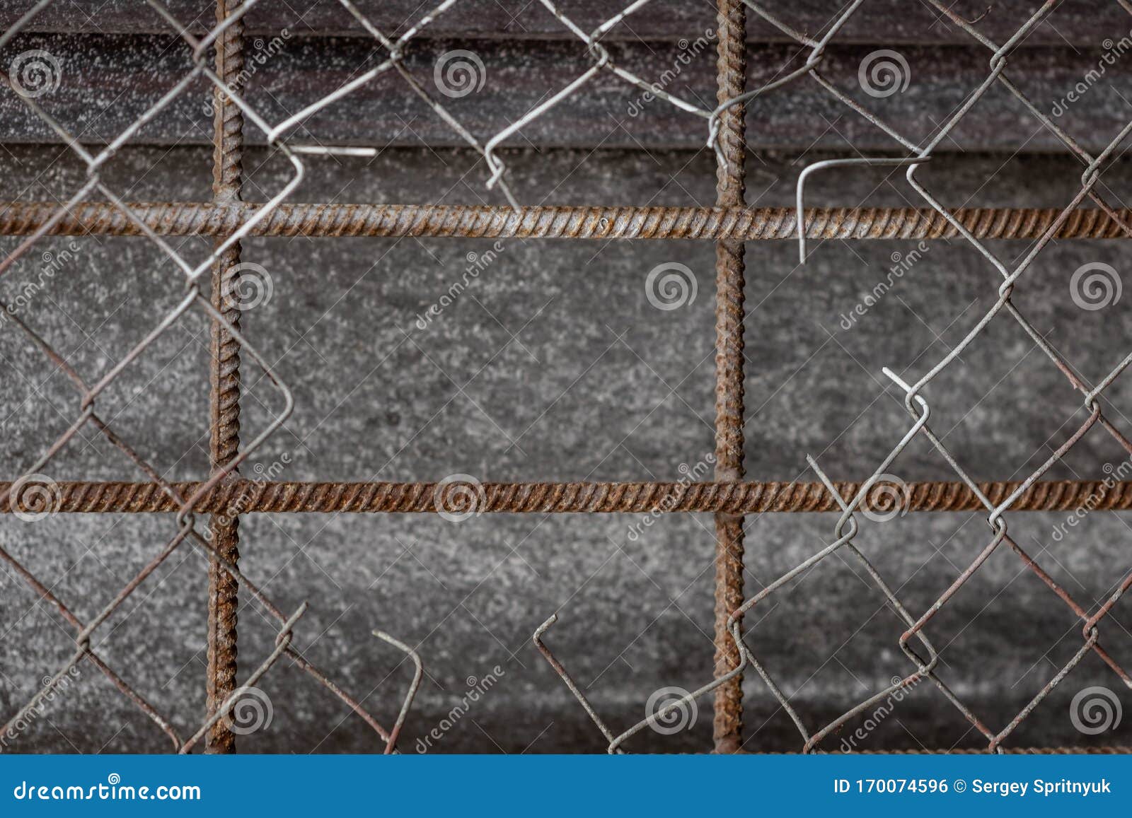 Lattice of Metal Rods and a Hole in the Mesh Netting Stock Photo