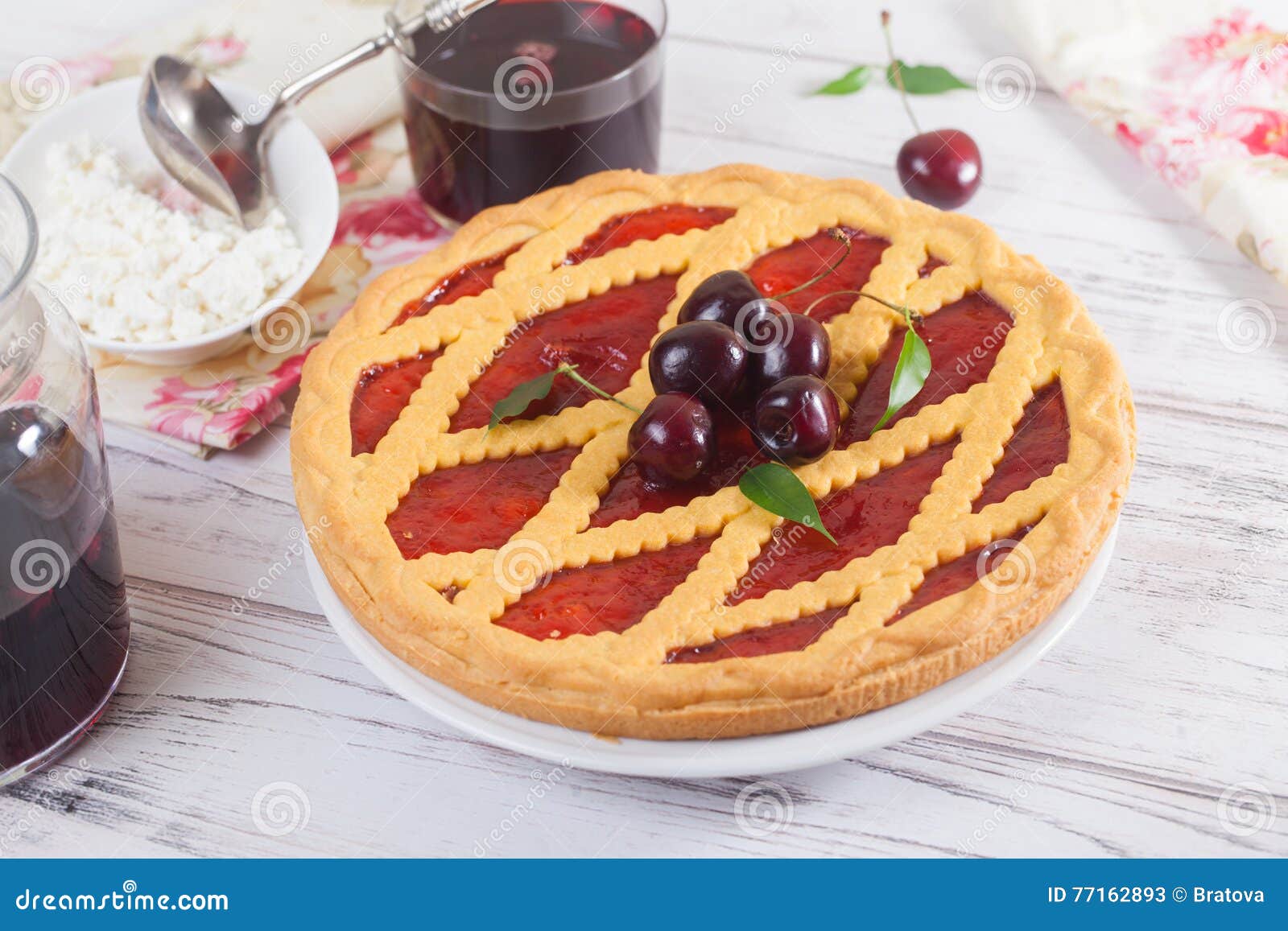 Lattice Pie with Cherry Compote Light Rustic Stock Image Image of