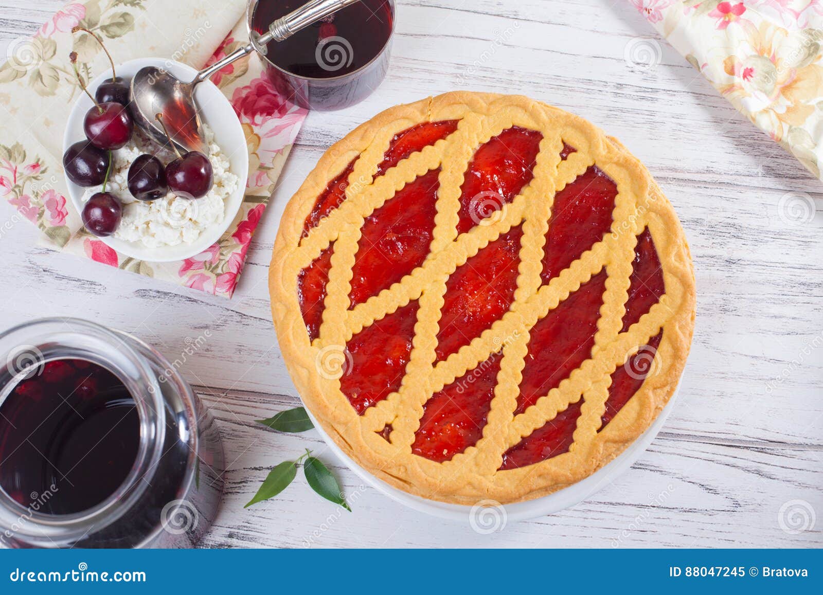 Lattice Pie with Cherry Compote Light Rustic Stock Image Image of