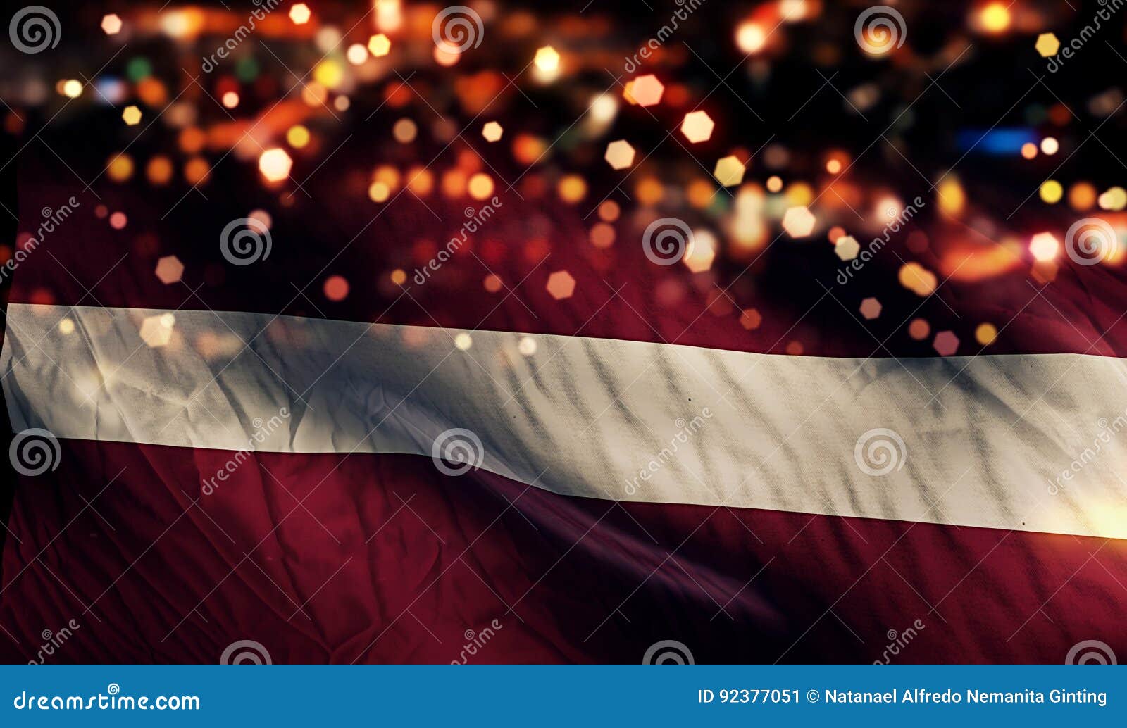 latvia national flag light night bokeh abstract background