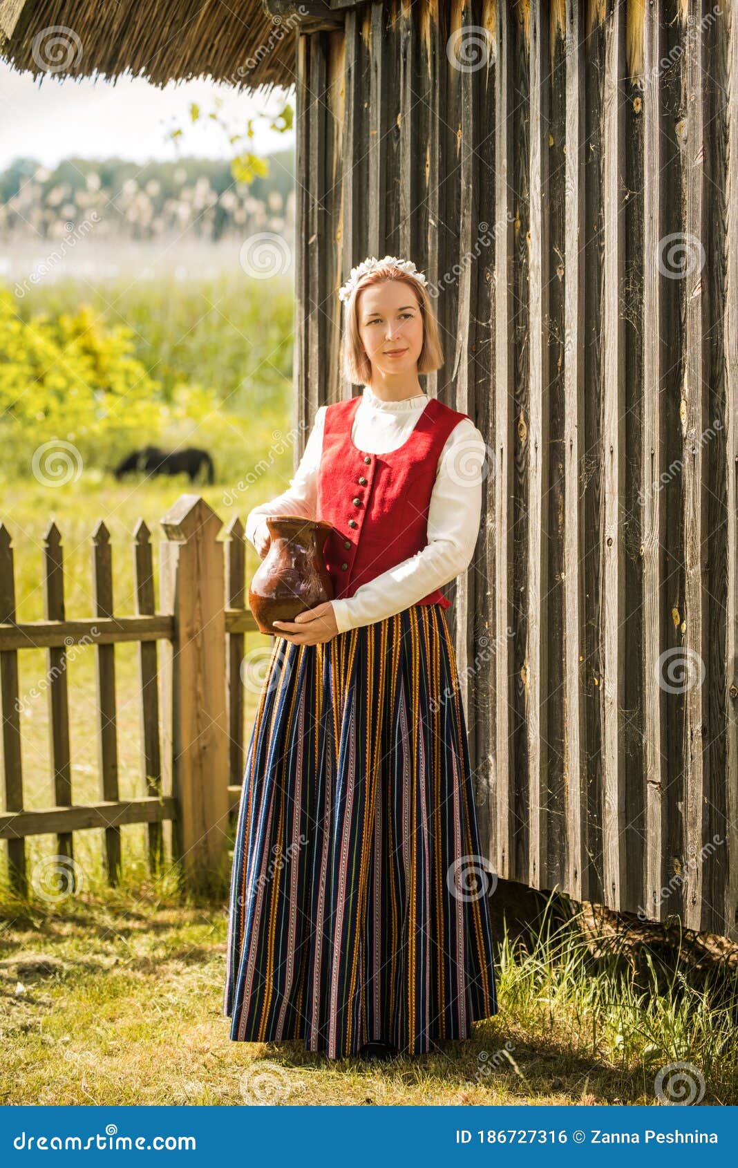 Latvian Woman In Traditional Clothing. Ligo Folk. Stock Photo - Image ...