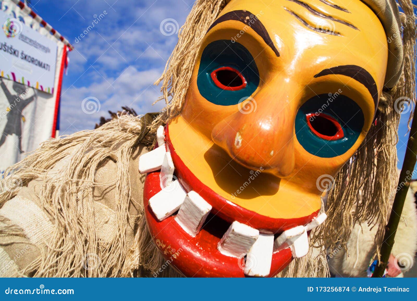 Laufar On Kurentovanje 2020, Ptuj, Slovenia. Laufar etnographic mask from Cerkno on opening parade of Kurentovanje carnival in 2020 in Ptuj, Slovenia