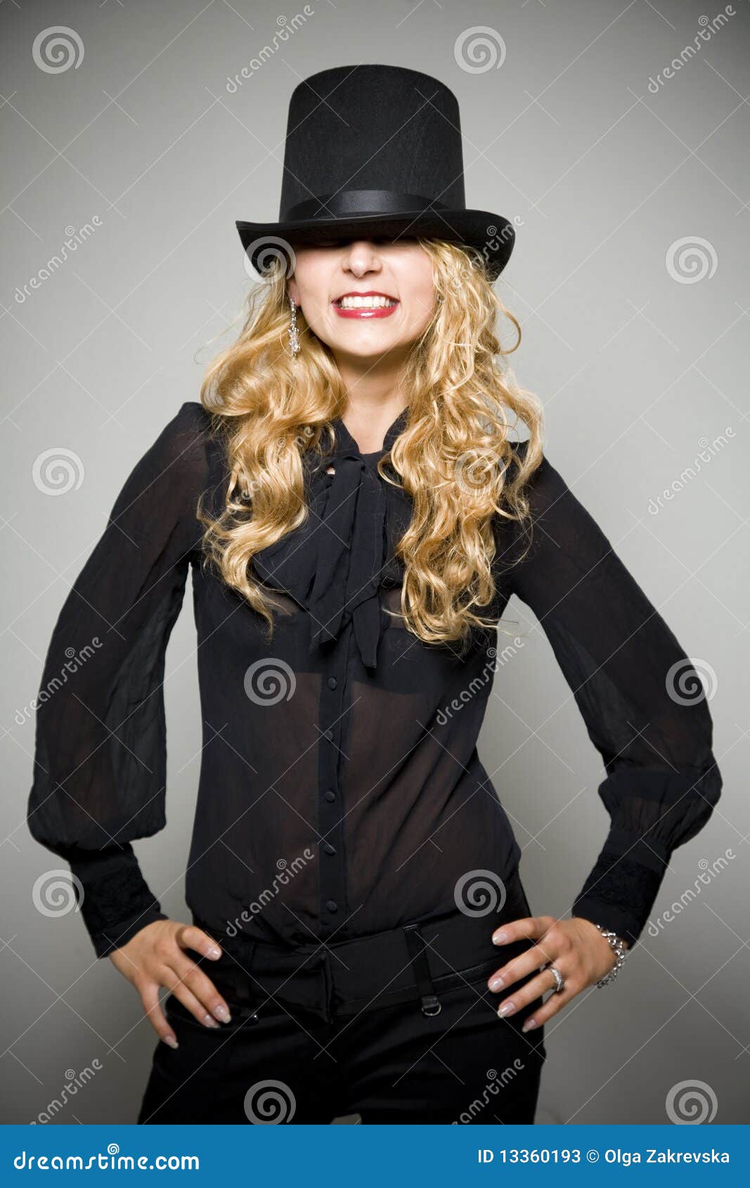 Laughing Blond Girl with Top Hat Stock Image Image of black, magic