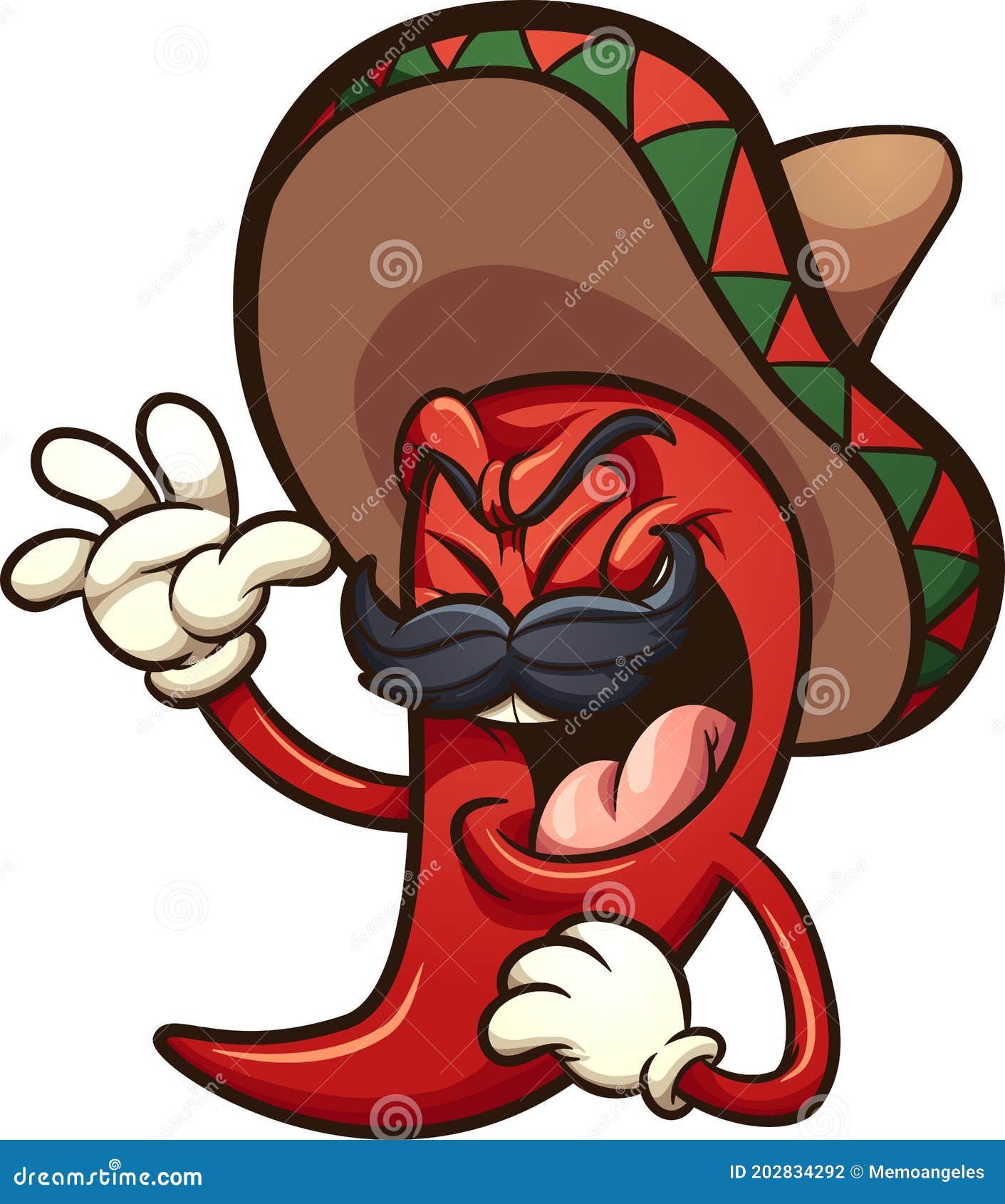 laughing mexican red chili pepper with sombrero