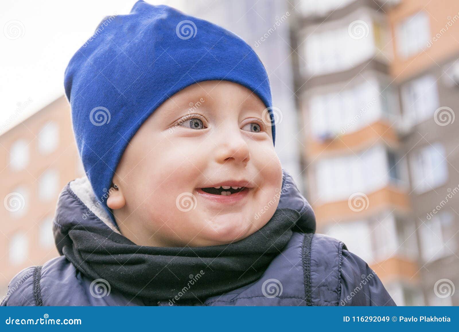 Laughing Cute Child Looking Away with Gladness Stock Image - Image ...