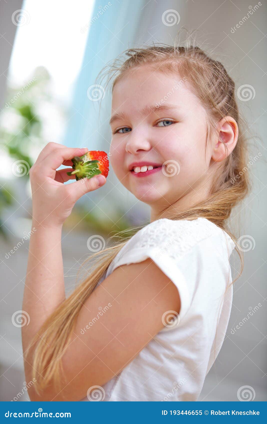 Laughing Girl Eats Strawberry Stock Image Image Of Everyday Fresh 