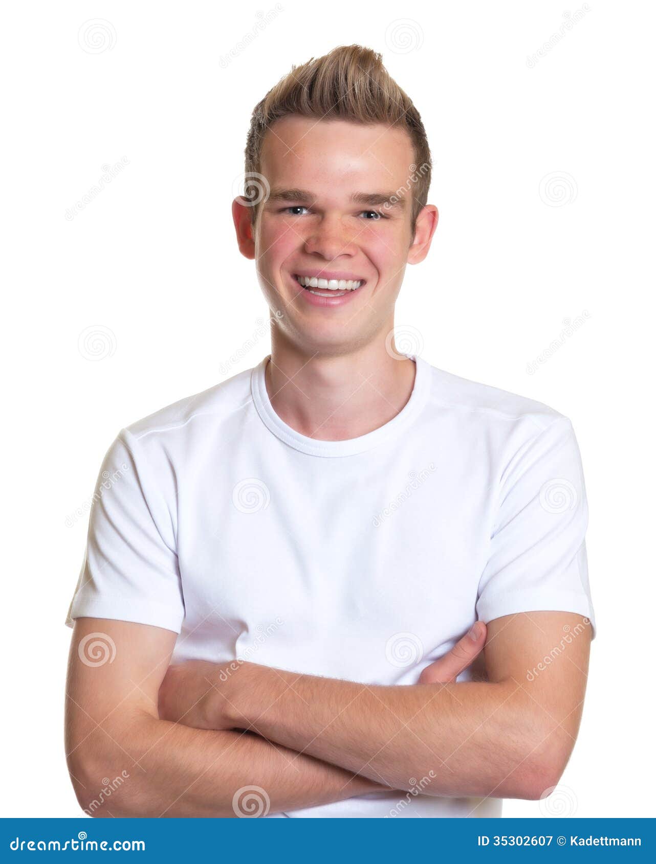 Laughing Guy With Blond Hair And Crossed Arms Stock Image Image