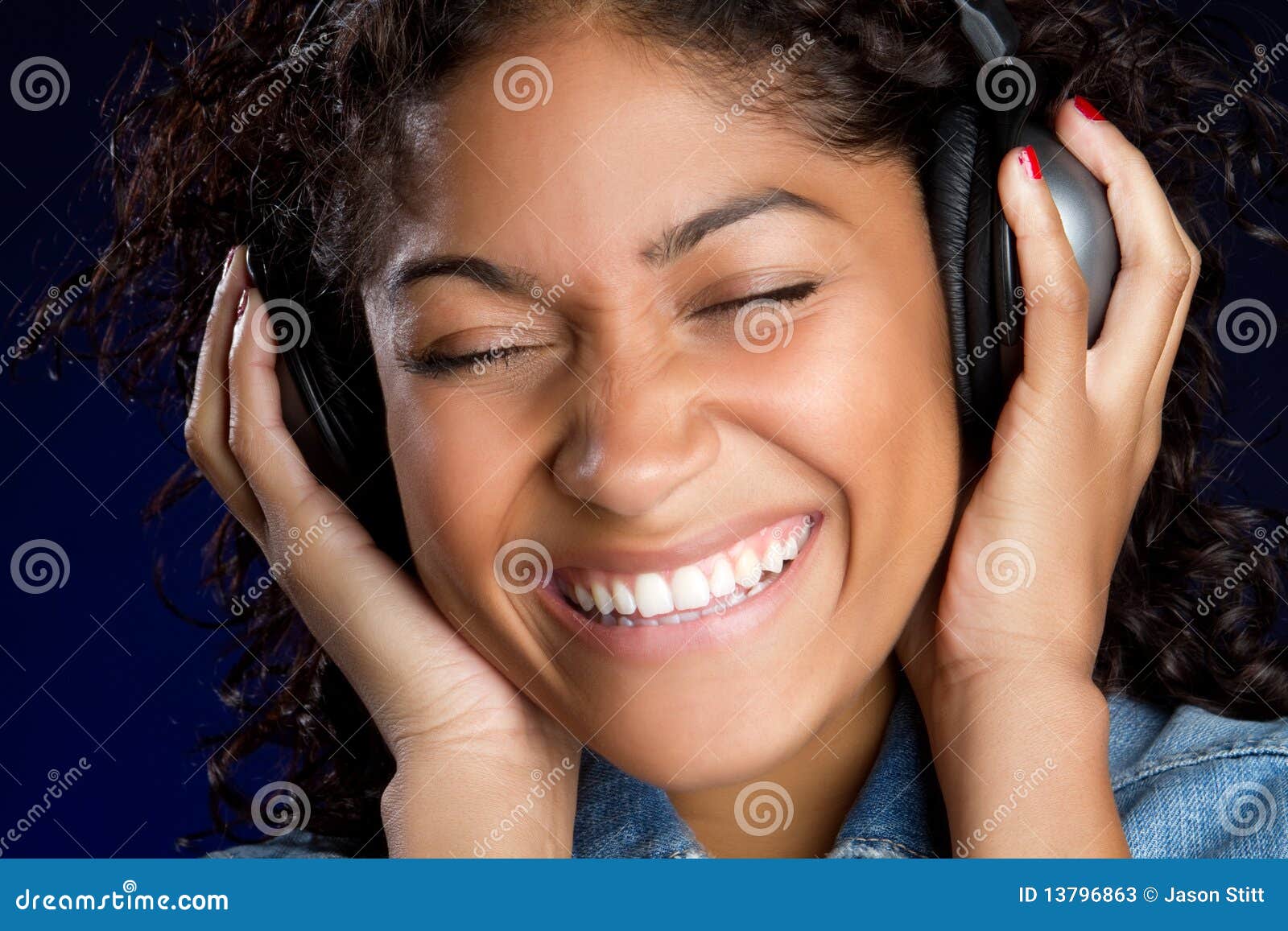 Laughing Headphones Girl stock image. Image of 13796863