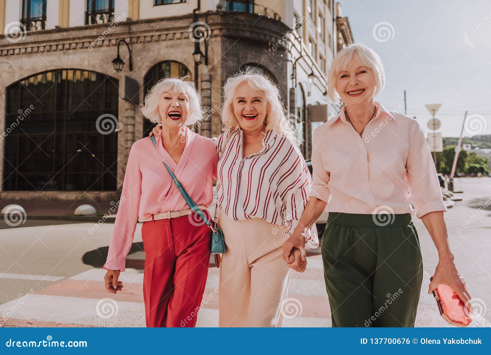 Laughing Older Ladies are Holding Hands Outdoor Stock Photo - Image of ...