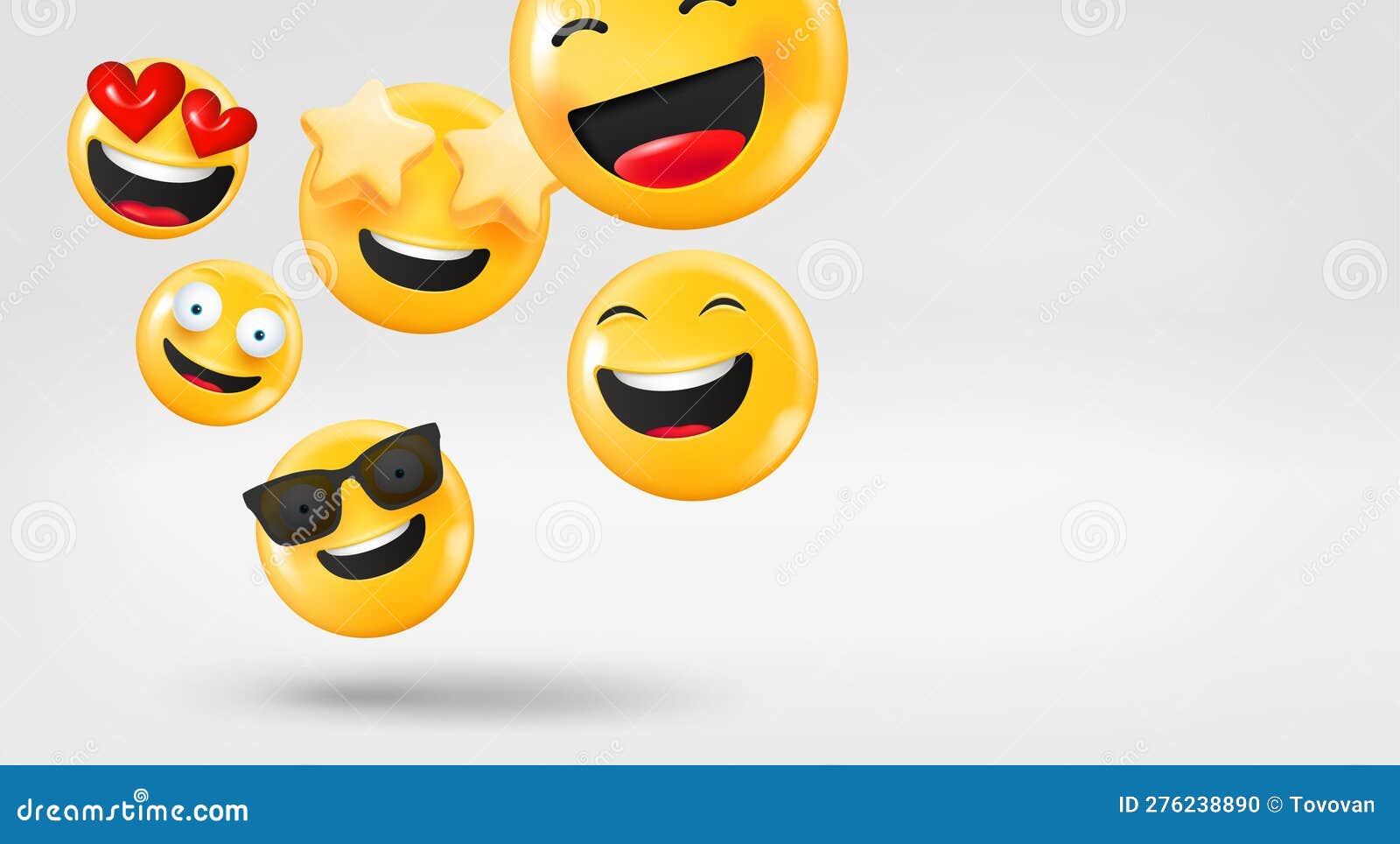 Laughing and Smiling Emojis Falling Down. 3d Vector Banner with Copy Space Stock Vector