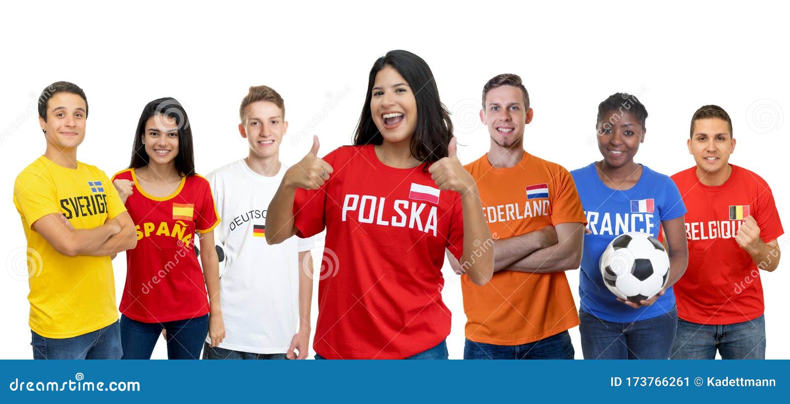 laughing soccer fan from poland with supporters from other european countries