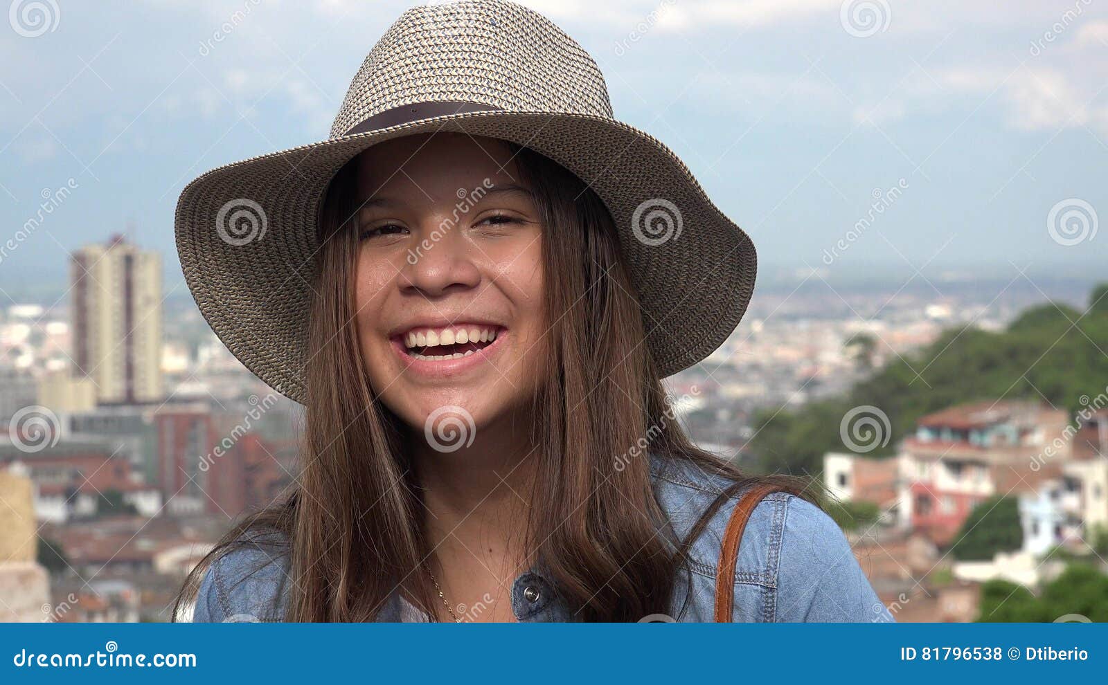 Laughing Teen Girl Having Fun Wearing Hat Stock Pho