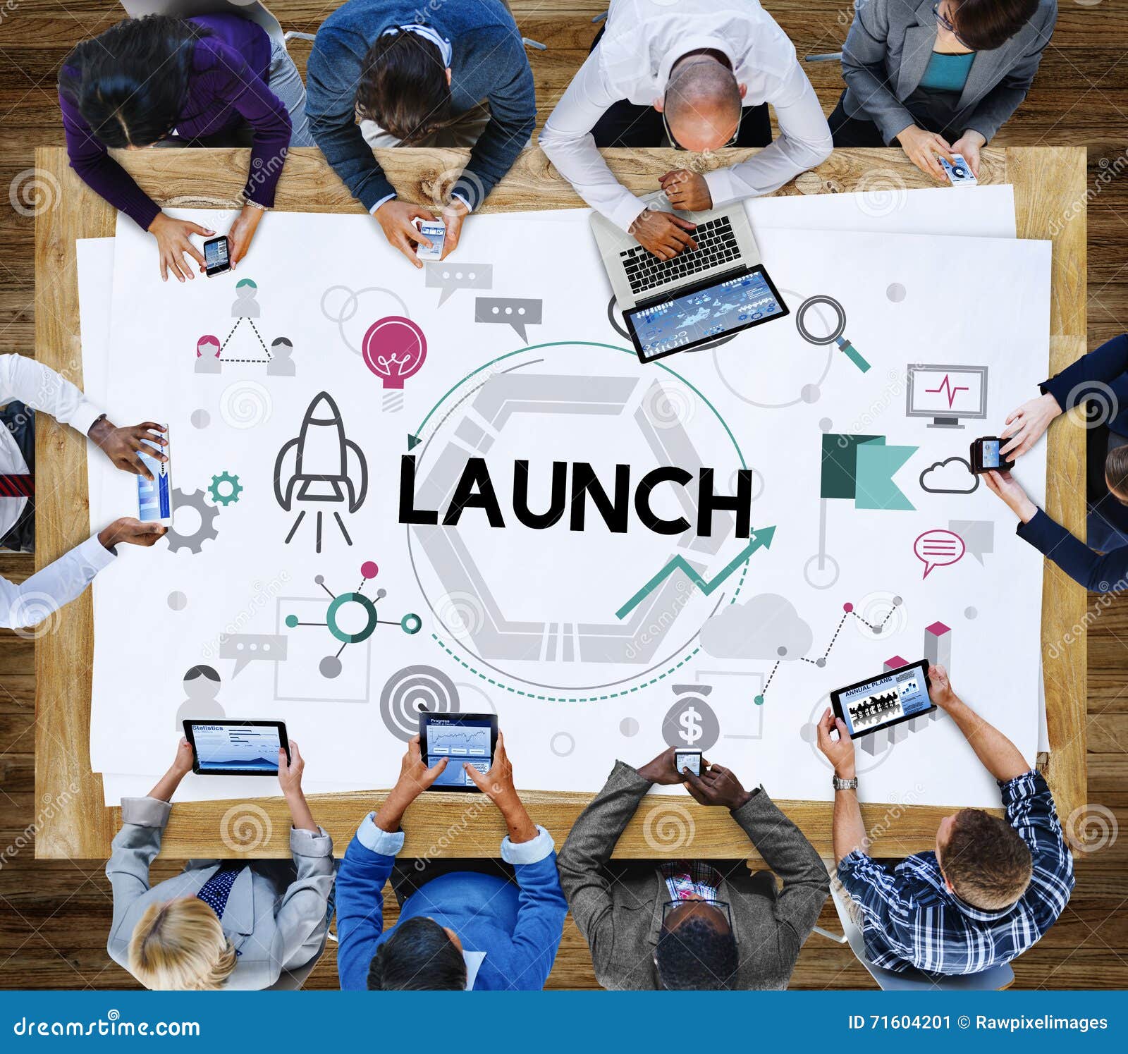 Launch Begin Introduce Kick Off New Business Concept Stock Image