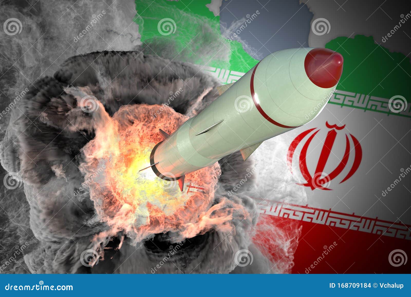 launch of missile from iran. 3d rendered .