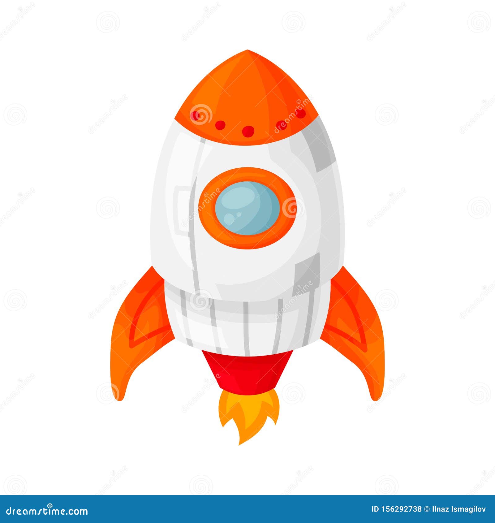 launch of an orange space rocket with a porthole. cartoon and flat style.   .
