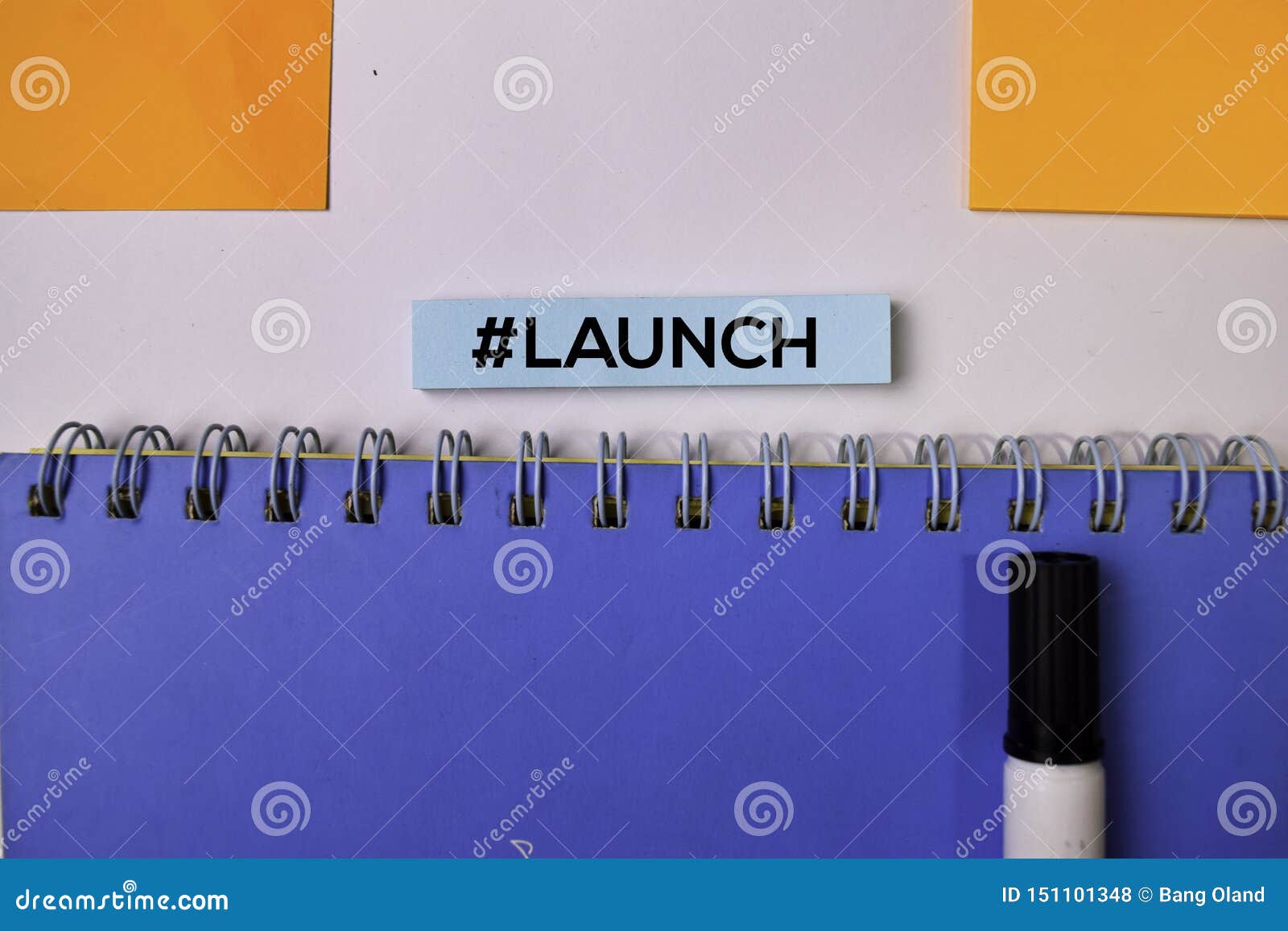 Launch on Sticky Notes Isolated on White Background Stock Photo Image