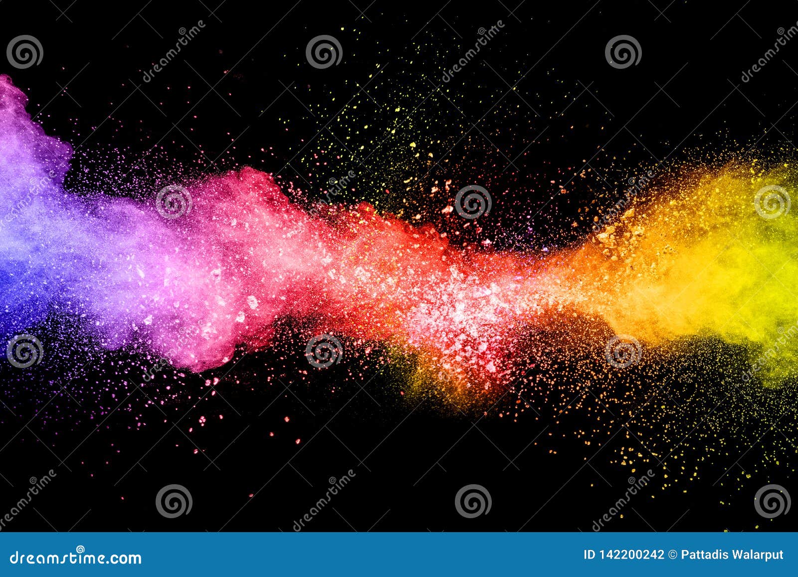 launched colorful powder on black background.color powder explosion.colorful dust splashing
