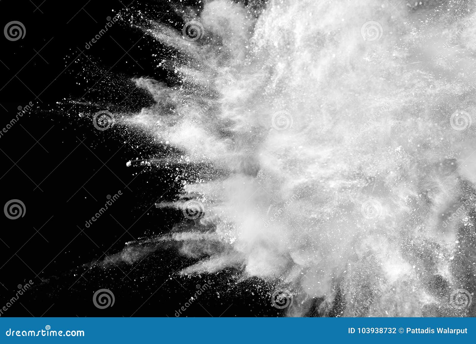 launched white powder splash on black background.