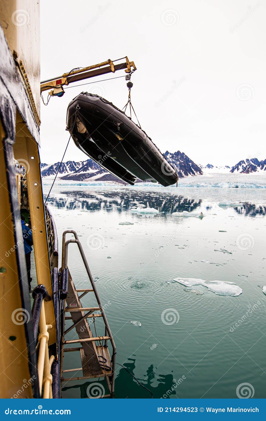 Launching the Dingy Off the Ship in the Arctic Stock Image Image of