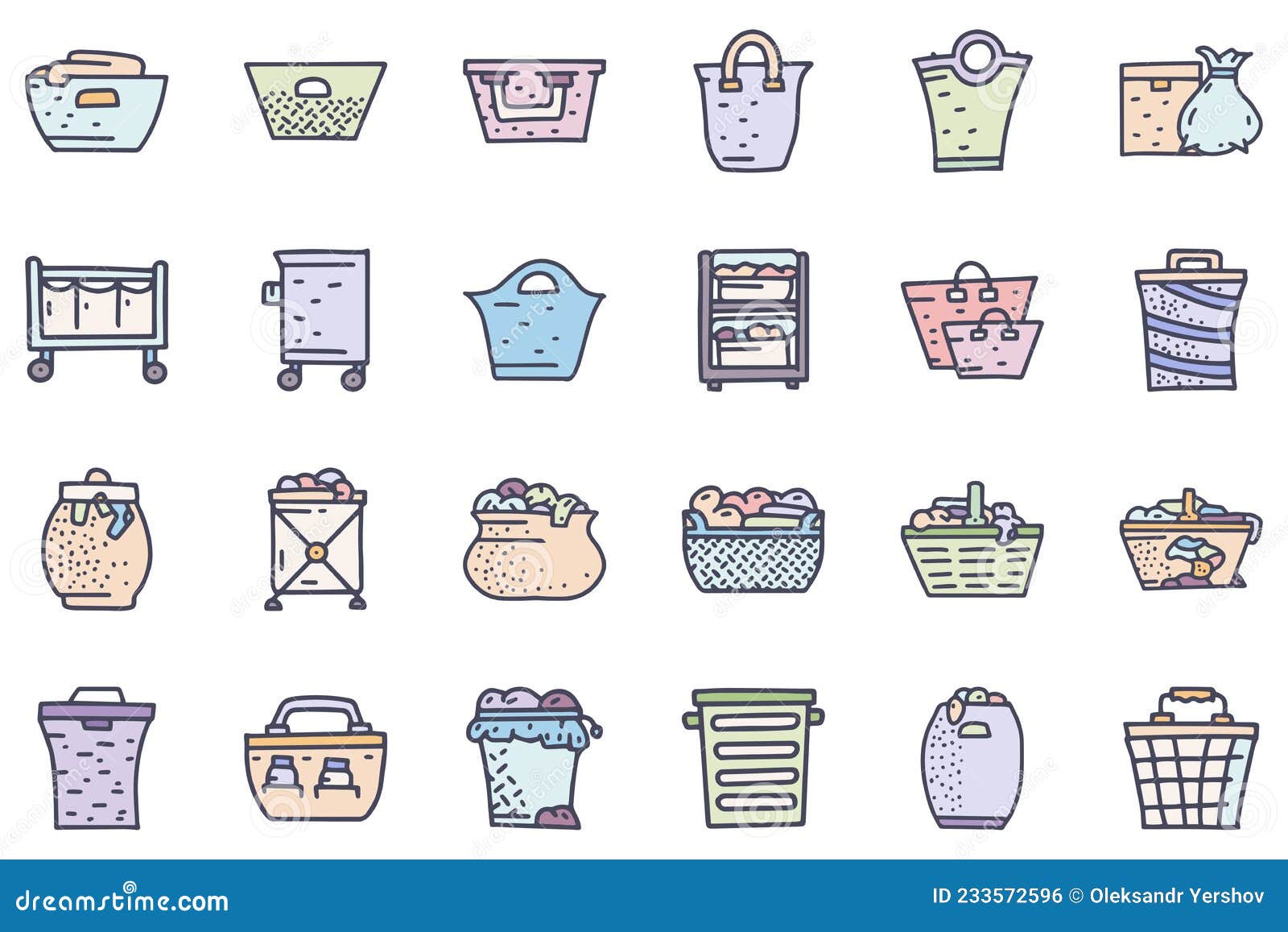 Laundry Basket Color Vector Doodle Simple Icon Set Stock Illustration