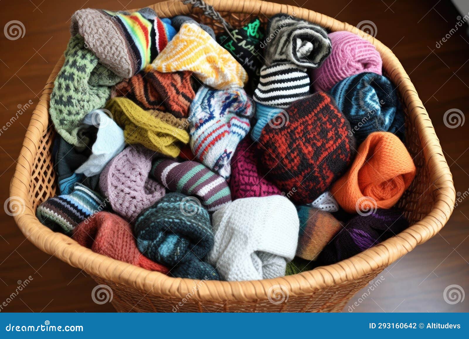 Laundry Basket Full of Mismatched Socks Stock Photo Image of room