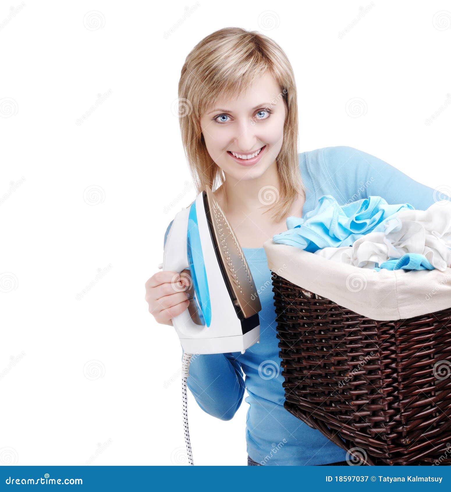 Laundry basket and iron stock image. Image of copy, smile 18597037